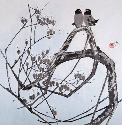 【已售】遼寧工美教授苗雨 四尺斗方《對歌》師從吳冠中