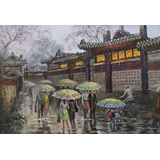 朝鮮名家油畫 李賢哲《雨中的街道》