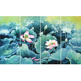 【已售】郭瑩 《荷韻幽香》四聯 北京著名女油畫家