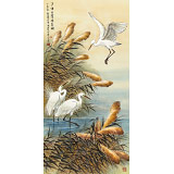 【已售】孫浩群 《蘆塘白鷺醉金秋》 八十歲學院派繪畫名家（詢價）